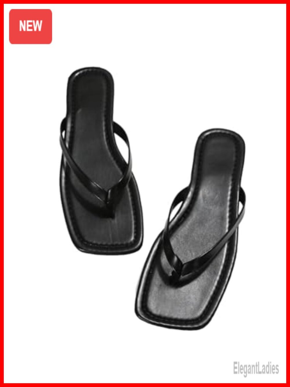 Square Toe Leather Thong Flip Flop Sandals for Beach Summer Casual